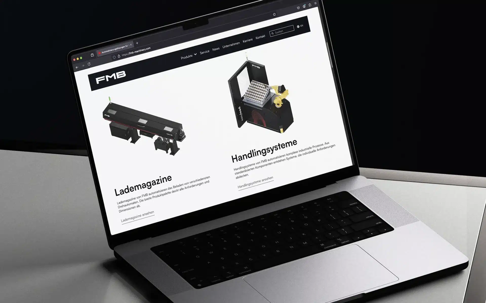 Desktop-Webdesign der FMB Machinery, ausgezeichnet mit dem German Design Award 2025
