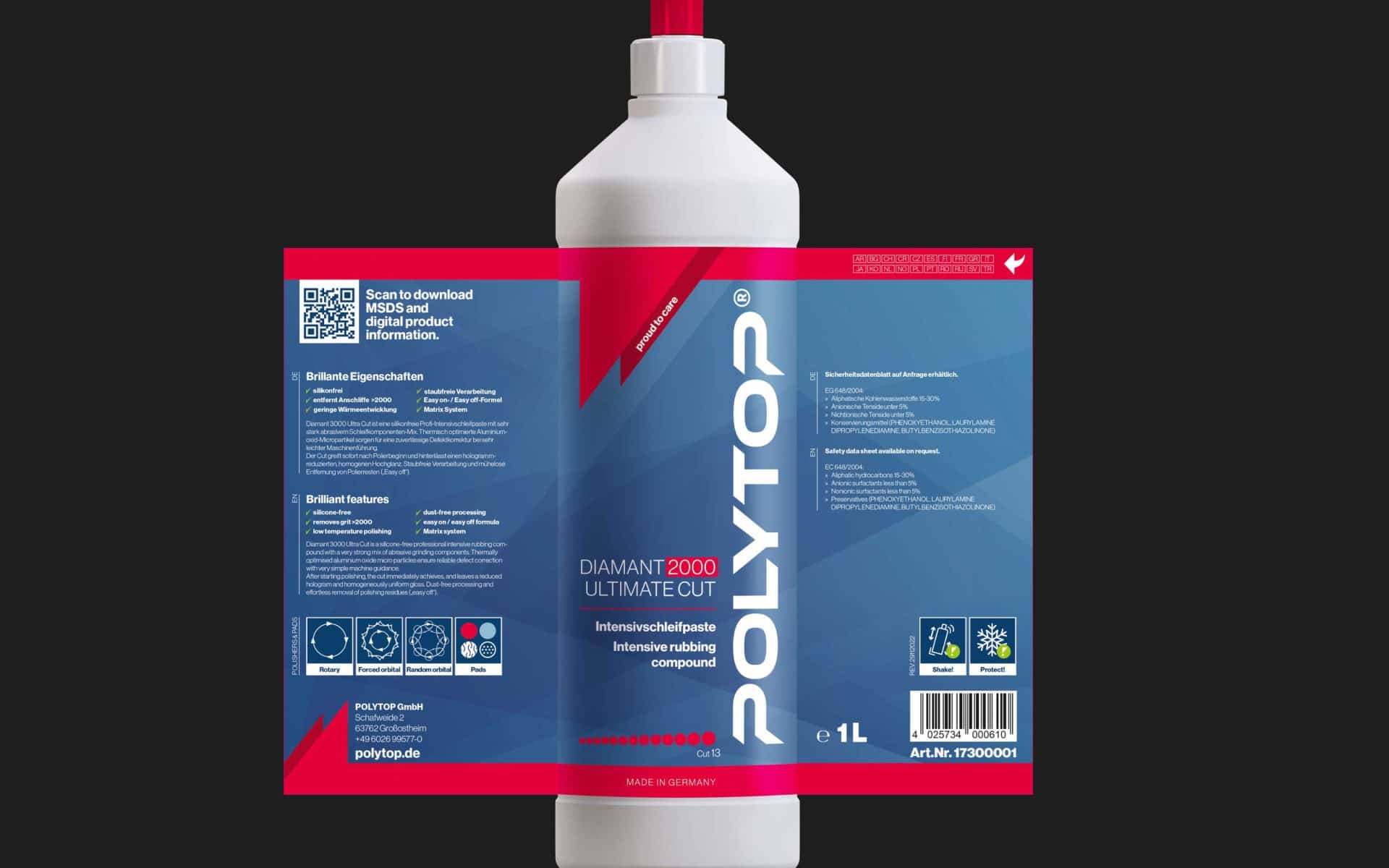 Verpackungs- und Etikettendesign für POLYTOP aus dem Branding-Projekt der kreativbox