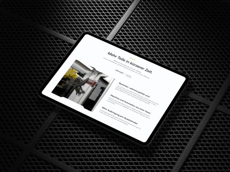 Sektion Mehr Teile in kürzerer Zeit der FMB robodrill Landingpage auf einem Tablet